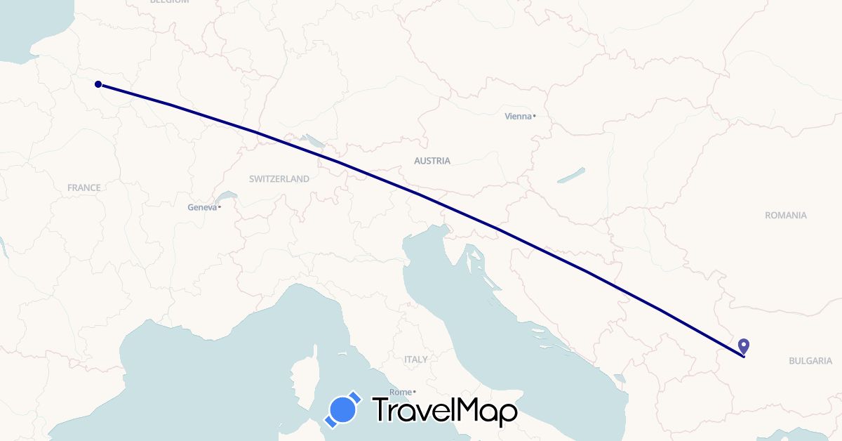 TravelMap itinerary: driving in Bulgaria, France (Europe)